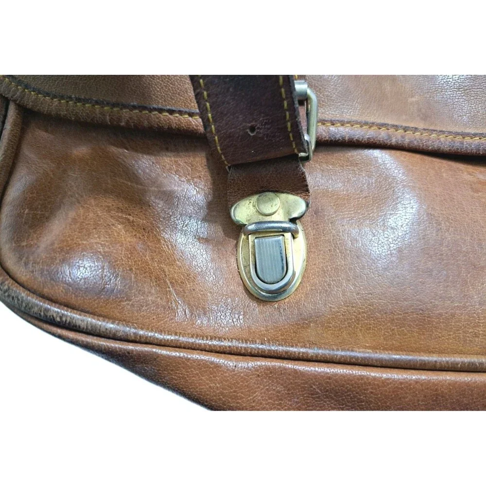 Eddie Bauer Brown Leather Shoulder Strap Messenger Bag Laptop Briefcase 14